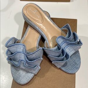 Bandolino Denim Blue Ruffle Mules